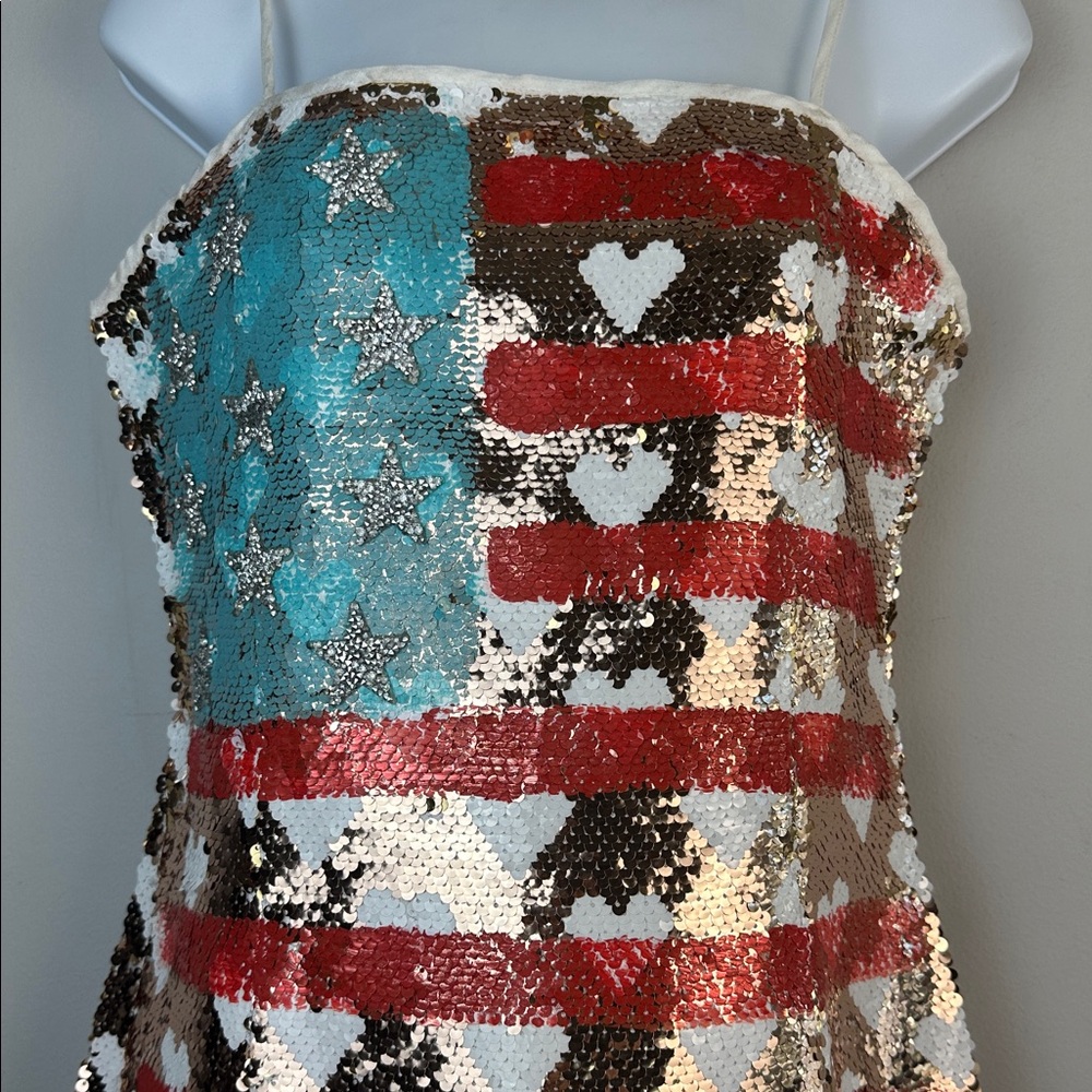 Judith March American Flag Sequins Mini Dress Patriotic Beaded Stars Medium - Picture 7 of 16